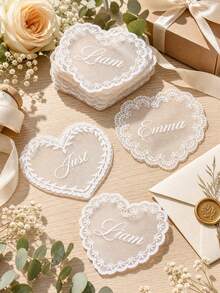 Personalized Bride Name & Date Lace Applique, Custom Wedding Dress Accessory, Custom Bride Name & Date Sew-In Wedding Dress Label, Elegant Lace & Pearl Wedding Dress Accessory, Romantic Bride Keepsake, Perfect Bridal Shower Gift - Multicolor - View 1
