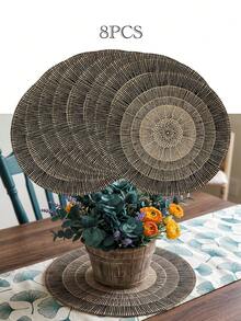 1/2/4/6/8pcs Bohemian Style Mandala Pattern Round Linen Placemats, Heat Insulation, Anti-Slip, Suitable For Family Gatherings, Holiday Parties, Home Decor, Room Decor, Living Room Wall Decor, Bedside Rug, Bedroom Sofa Background Decor - Black - View 13
