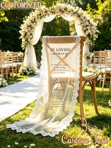 Personalized Linen Lace Wedding Welcome Sign, Customized Name & Date, Wedding Backdrop Banner, Bridal Shower Entrance Decor - Multicolor - View 4