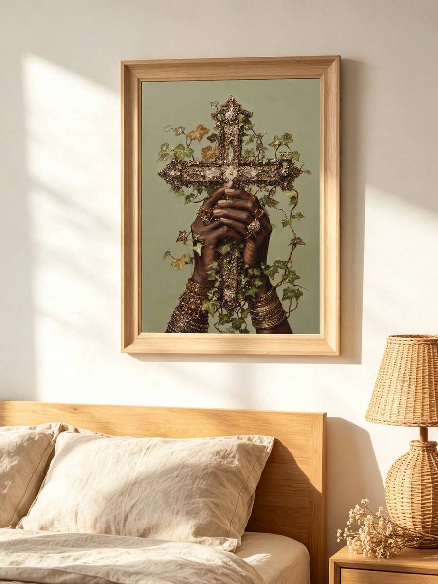 1 Piece Bohemian Canvas Poster Cross Painting Posters African American Hanging Paintings Botanical Wall Prints Christian Wall Arts Living Room Wall Decor Modern Home Decoration No Frame - Cartoon - View 1