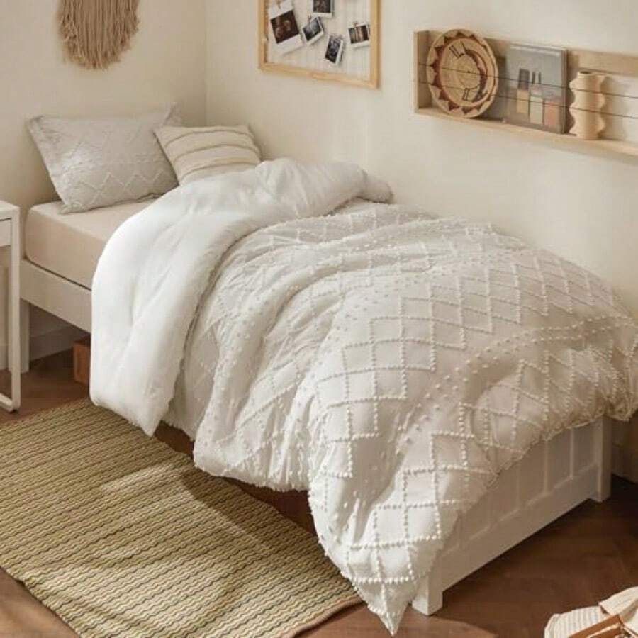 Free Shipping Twin XL Comforter Set - Beige Comforter, Boho Tufted Distressed Vintage Bedding For,2 Pieces Farmhouse-Style Bed Set For All Seasons, Fluffy Soft Bedding With 1 Pillow Sham - 06 Beige - View 1