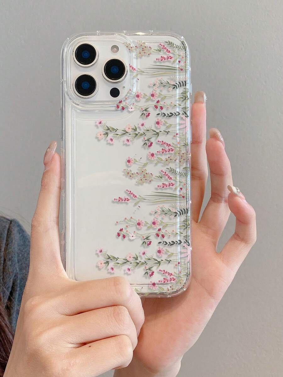 1pc Fashion Creative Pink Floral Pattern Perforated Air Cushion Shockproof Phone Case Protective Cover Compatible With Samsung/Apple 17/16/15/14/13/12/11 Pro Max/12 Pro/14 Plus And Other Phone Models - Multicolor - View 1