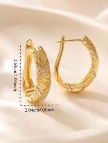 CHICAT French Vintage Gold-Plated Woven Texture Cubic Zirconia Thick Hoop Earrings, Daily Fashion Personalized Jewelry - Gold - View 3