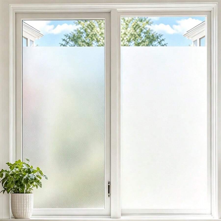 Frosted Glass Film, Privacy Sun Protection UV Protection, Non-Adhesive Static Cling Glass Film Suitable For Home Office, Removable, White Frosted Suitable For Privacy Scenes, Such As Home Bathroom Office Door, 24-Hour Dual-Way Privacy Protection
