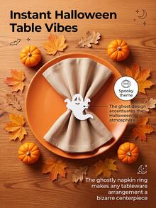 12pcs White Ghost Napkin Rings, Minimalist Creative Metal Napkin Buckles, Paired With Orange 45cm Napkins, Suitable For Birthday, Wedding, Thanksgiving, Christmas, Easter, Halloween, Banquet, Buffet Table Elegant Minimalist Decoration - Multicolor - View 6