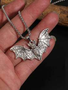 Vintage Gothic Punk Style Fashion Skull Bat Necklace, Gothic Halloween Dark Bat Pendant Necklace For Men And Women - Silver - View 6