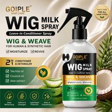 Goiple Wig Milk Leave-In Conditioner Spray Kit, 2 In 1 Wig Detangler & Moisturizer Infused With Tea Tree, Coconut & Aloe Extracts, For Human, Synthetic Hair Weave,Deep Moisturize Revive Locks,Tame Tangles,For Wig Care Enthusiasts Daily Styling & Maintenance - 8.45fl.oz護髮素+梳子 - 查看 2