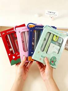 Stationery Gift Set Includes Notebook, Pencil, Ruler, Pencil Sharpener, Eraser And Other Complete Learning Supplies, Meeting Students' Daily Writing And Drawing Needs. 4 Cute Cartoon IP Designs (Astronaut / Rabbit / Duck / Dinosaur), Combining Aesthetics And Practicality, With Portable Gift Box Packaging For Easy Carrying. Perfect For Birthday, Party Gifts, School Rewards And Daily Use. Cute Design, Lightweight Material, Smooth Touch - Multicolor - View 5