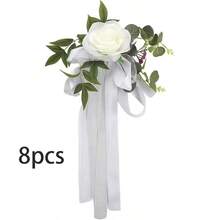 4/8pcs Artificial Chair Back Flowers, Suitable For Wedding Venue Decoration, Artificial Flower Bouquet, Outdoor Banquet Decoration - Multicolor - View 9