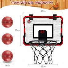 RUBOQE Canasta de Basquetbol para Niños Plegable, Tablero de Basketball con Contador Electrónico De Puntaje, Aro, 3 Mini Balón, para Puerta y Pared Juegos Exteriores para Niños Profesional - Multicolor - Ver 5