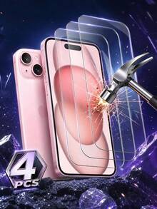 4pcs High Definition Full Coverage Tempered Glass Screen Protector, Compatible With IPhone 17/16/16e/16Pro/15/15Pro/14/Promax/11/X/Xs/7/8Plus Series, 9H Hardness, Anti-Scratch Protection, Screen Protector, Mobile Phone Screen Protector - 4pcs - View 2