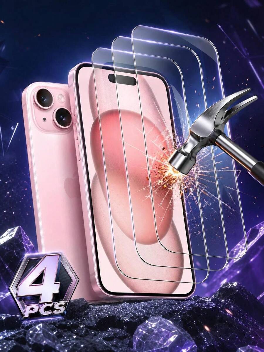 4pcs High Definition Full Coverage Tempered Glass Screen Protector, Compatible With IPhone 17/16/16e/16Pro/15/15Pro/14/Promax/11/X/Xs/7/8Plus Series, 9H Hardness, Anti-Scratch Protection, Screen Protector, Mobile Phone Screen Protector