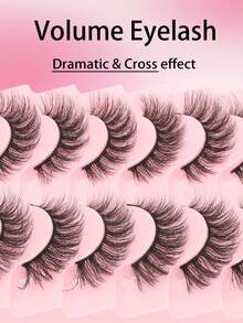 10 Pairs Of D-Shaped Curled Russian Strip False Eyelashes, Natural And Voluminous, Delicate And Dramatic 3D Effect. (False Eyelashes, Strip False Eyelashes, Eyelashes, False Eyelashes) - Black - View 5