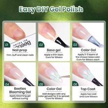 Beetles 5 Colors Green Gel Polish Set, Forest Spectrum 5 Green Jelly Gel Polish With Blooming Gel, Dotting Pen, Marble Nail Art, Soak Off UV LED - 5 Colors with Blooming Gel - 查看 7