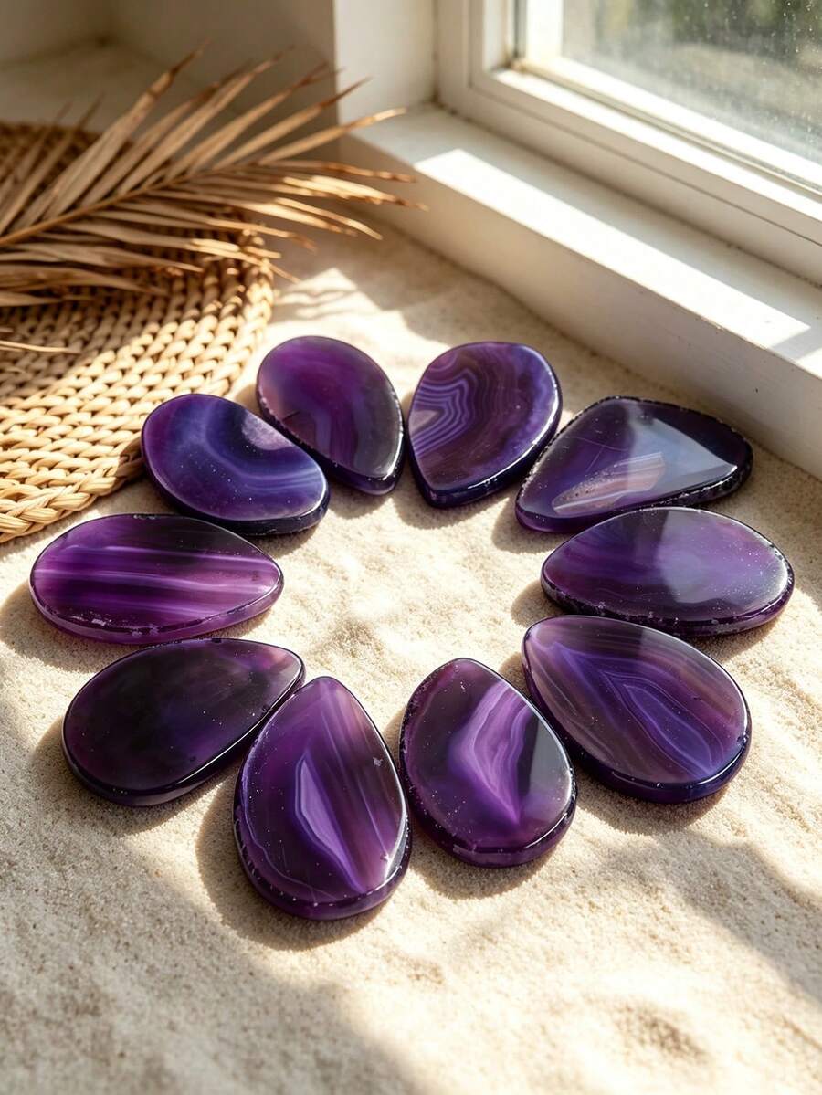 1/5/10 Pcs Irregular Agate Slices Natural Stone Slabs Rough Edge Healing Crystal Slice For DIY Pendant, Cup Coaster Home Decor Reiki Meditation Crafts - Purple - View 1