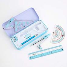 Geometry Drawing Set, Includes Metal Compass, 15cm Ruler, 2 Triangle Rulers, Protractor, Pencil, Eraser And Pencil Sharpener, Portable Storage Box, Suitable For Geometry Drawing, Technical Drawing, Exam Preparation, School And Office Math Measurement Tool Set - Sets - View 2
