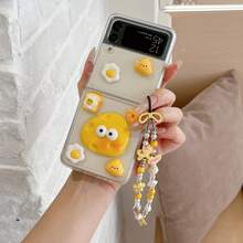 غطاء هاتف كرتوني لطيف بتصميم بيضة مقلية وجبن ثلاثي الأبعاد لهواتف Galaxy Z Flip3/Flip4/Flip5/Flip6/8 بشاشة قابلة للطي، تغطية كاملة وحماية ضد السقوط - أصفر - مشاهدة 7