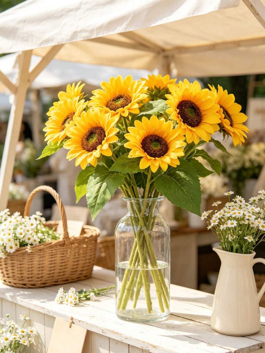 10pcs/5pcs/1pc Artificial Sunflowers, Perfect For Home Decor, Wedding, Party, Centerpiece, Bridal Bouquet, Table Setting, Wreath And Spring/Summer DIY Crafts. Summer, Autumn Wedding, Thanksgiving Decorations. Home And Party Decor - Multicolor - View 1