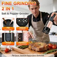 1 Set Electric Salt And Pepper Grinder Set, 900mAh Rechargeable Battery Powered, Automatic Grinding, LED Light, Adjustable Coarseness, One-Touch Operation, ABS Material, Kitchen Companion, Black Set, Includes Cleaning Brush - Black - View 6