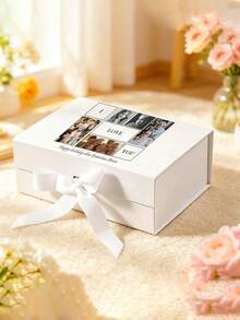 1pc Personalized Photo & Text Gift Box With Lid And Ribbon, Wedding Gift Box, Magnetic Decorative Foldable Proposal Keepsake Storage Box - Multicolor - View 10
