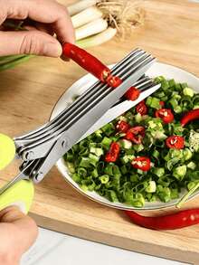 Multi-Layer Stainless Steel Chive Cutter, Portable Multi-Blade Kitchen Herb Scissors, Quickly Chop Chives And Parsley, Suitable For Christmas, Kitchen Use, Kitchen Accessories, Kitchen Scissors, Home Decor, Kitchen Decor, Knife Set, Halloween - Multiple Styles - View 2