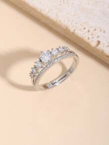 5pcs Fashion Minimalist Cubic Zirconia Multi-Element Open Ring Set Suitable For Women's Daily Wear And Gatherings (Gift Box Not Included) - Silver - View 9