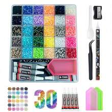 18,000-45,000pcs 3mm Multicolor Resin Flat Back Rhinestones, Shiny Decorative Stones, Includes Tweezers And Glue, DIY Craft Materials, Suitable For Clothing Sewing, Face And Body Rhinestone Application, Jewelry Making, Holiday And Daily Party Decoration - Multicolor - View 17