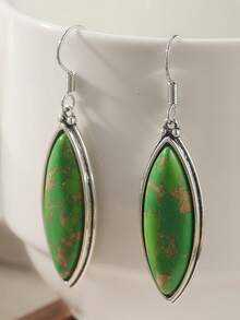 Copper Synthetic Turquoise Earrings, Handmade Silver-Tone Earrings, Teardrop Copper Turquoise Earrings, Dangle Earrings - Silver - View 6