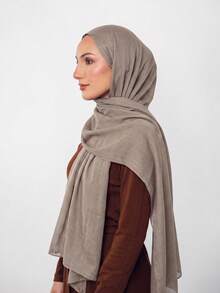 1 قطعة وشاح رأس نسائي من الفسكوز بلون كاكي فاتح، وشاح رأس عريض الحافة بلون موحد وناعم، وشاح حجاب متعدد الاستخدامات للحماية من الشمس، مناسب للارتداء اليومي - كاكي فاتح - مشاهدة 3