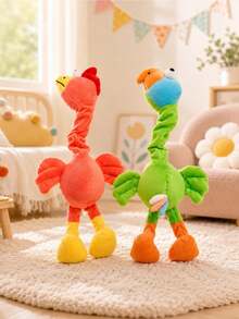 Stretchable Neck Chicken Plush Doll, Funny Squeaky Twistable Bird Plush Doll, Soft Colorful Cartoon Animal Plush Doll, Interactive Stress Relief Doll, Creative Adjustable Long Neck Rooster Plush Decoration - Multicolor - View 9