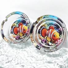 珊瑚礁小丑魚創意圖案玻璃菸灰缸，3.34英吋圓形菸灰缸裝飾，居家裝飾菸灰缸，送給朋友的禮物 - 魚 - 查看 6