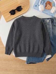 Sweater Rajut Lengan Panjang Motif Penguin Lucu untuk Balita Laki-laki, Cocok untuk Pakaian Sehari-hari, Liburan Musim Semi, Musim Gugur, dan Musim Dingin. - Grey - View 4