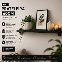 Prateleiras Flutuantes Pretas 60x15cm MDF Com Suporte Bico de Tucano - Preto - Visão 2