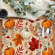1pc/4pcs/6pcs Pumpkin Pattern Printed Linen Placemats, Rectangular Table Mats, Washable, Easy To Clean, Plate Mats, Bowl Mats, Western Style Dining Mats, Suitable For Kitchen, Dining Room, Home Gatherings, Coffee Table And Daily Table Decor - Multicolor - View 7