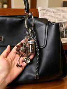 1pc Funny Coffee Bean Bag Charm, Heavy Metal Personalized Keychain Pendant, Wallet Accessory - Multicolor - View 5
