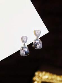 SEQUITO 1 Pair High Quality Ladies Ear Decoration Gold Plated Brilliant AAA CZ Zirconia Bell Shape Pendant Drop Earrings For Banquet - 2.7cm - View 9