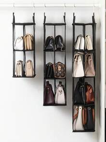 1pc Detachable Hanging Handbag Storage Bag, Transparent Bag Organizer, Space-Saving Closet Storage System, Suitable For Living Room, Bedroom, College Essentials, Christmas Decor, Back To School, Bedroom Decor - Black - View 5