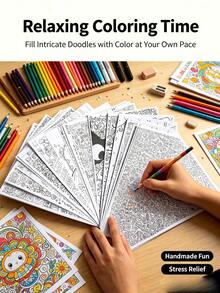 100-Page Stress Relief Doodle Notebook, Exquisite Doodle Patterns For Tracking And Coloring, Designed To Provide Calm And Creative Mental Nourishment, No Pens Included, Suitable As An Art Gift For Teens And Adults - Combo Pack - View 4