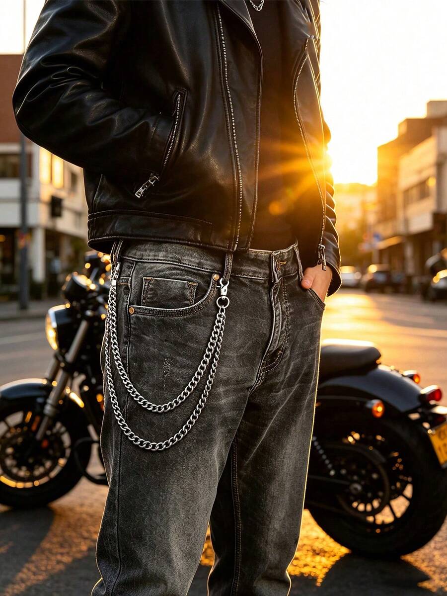 Multi-Layer Key Chain, Punk Pants Chain, Motorcycle Riding Jeans Accessory, Hip Hop Belt, Bicycle Leg Chain, Unisex Heavy Metal Chain, Cool Vintage Jeans Chain, Punk Accessory Gift, Suitable For Men And Women - Punk Style Cool Metal Pants Chain for Men and Women - View 1