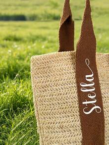 1pc Customizable Personalized Woven Bag, One Shoulder/Crossbody Straw Bag, Large Capacity Women's Handbag, Customizable Woven Bag, Beach Bag, Women's Tote Bag, Shoulder Bag, Handbag, Customizable Personalized Text And Letters, Suitable For Shopping, Travel, Vacation And Outdoor Beach Use, Reusable, Large Capacity, Fashionable Minimalist Exquisite, Unique Gift For Girlfriend, Mother, Friend, Best Friend And Family - Multicolor - View 5