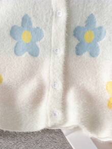 Girls Cute Floral Short Knit Cardigan, Faux Fur Trim, Suitable For Casual Wear In Spring, Autumn And Winter - White - View 6
