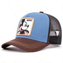 Disney 1件裝迪士尼米奇黑色網眼棒球帽，卡通刺繡拼接設計，可調節透氣防曬保暖，快扣式棒球帽，日常戶外休閒防曬帽 - 帽子 - 查看 10