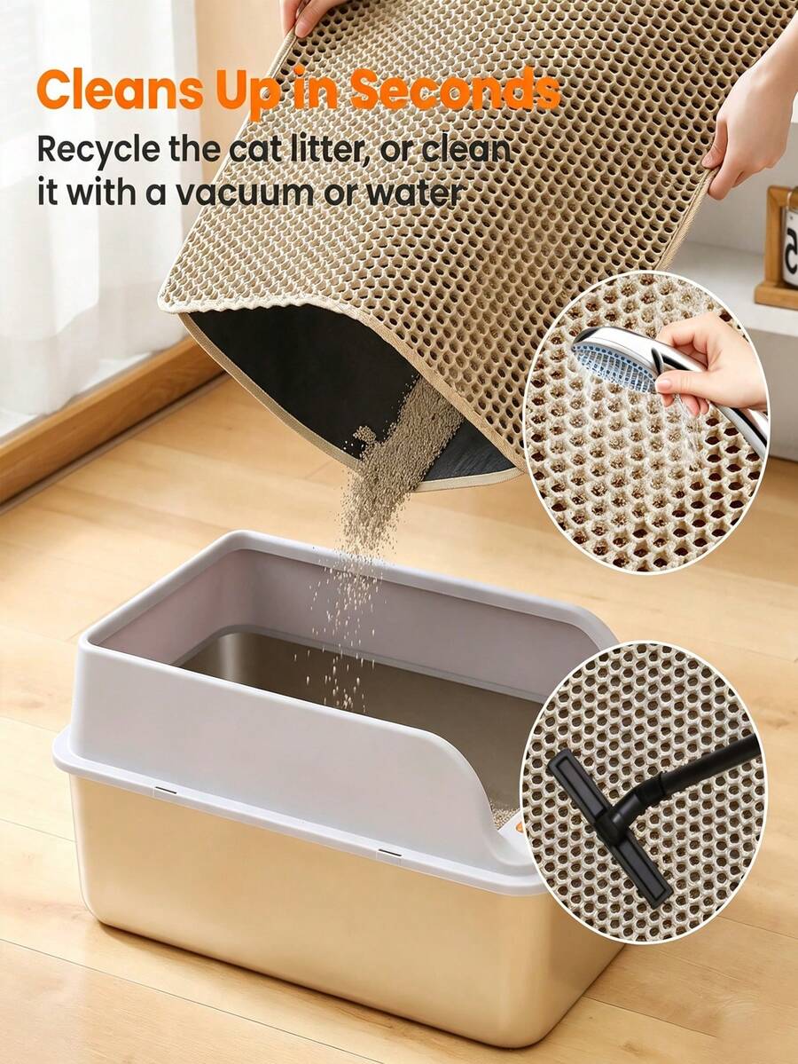 Detachable Cat Litter Mat With Hook And Loop, Double-Layer Honeycomb Cat Litter Collection Mat, Smooth Bottom Non-Slip Pet Cat Litter Trapping Mat, Suitable For Cat Litter Box, Free Cat Litter Scoop Included - Multicolor - View 1