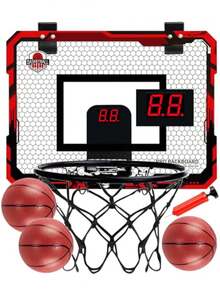 RUBOQE Canasta de Basquetbol para Niños Plegable, Tablero de Basketball con Contador Electrónico De Puntaje, Aro, 3 Mini Balón, para Puerta y Pared Juegos Exteriores para Niños Profesional - Multicolor - Ver 9