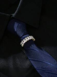 Luxury Curved Multi-Color Zirconia Tie Clip For Men, Business Formal Tie Holder, Gold And Silver Dual-Tone Multi-Color Rhinestone Versatile Tie Accessory, Wedding Banquet Commute Suit Accessory, Exquisite Rhinestone Design Stable Anti-Slip, High-End Men's Suit Outfit Accessory, Multiple Color Options Available - Tie Buckle - View 11