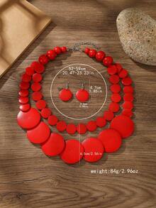 European American African Exaggerated Bohemian Multi-Layer Colorful Wooden Bead Necklace - Red - View 2