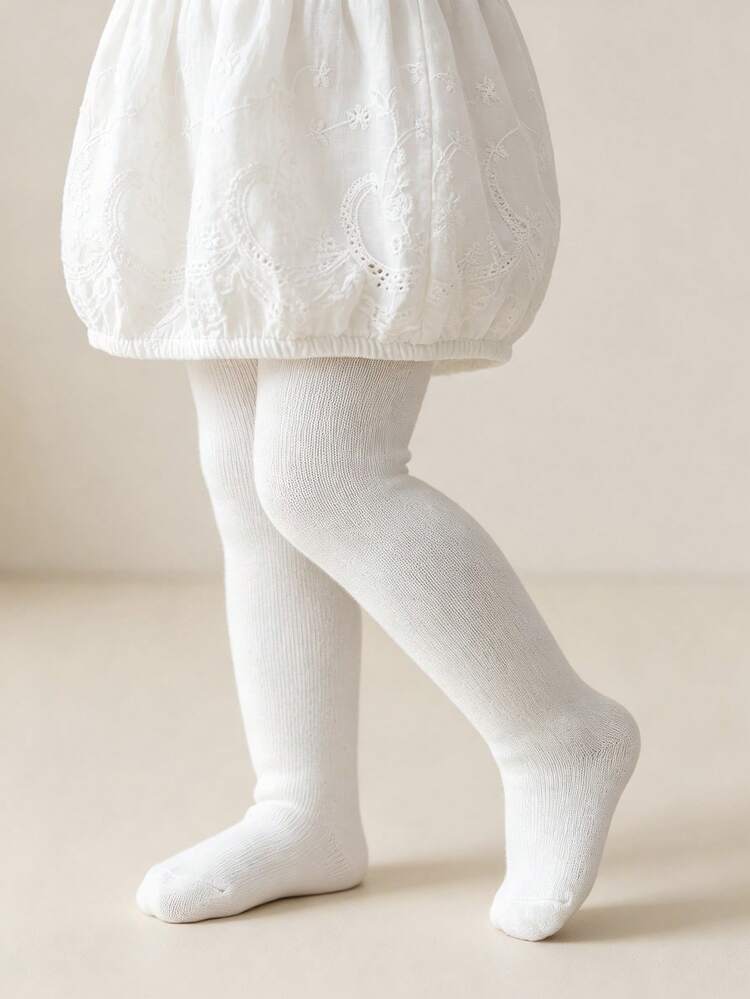 1 Pair Baby Tights, Infant Leggings, Princess Style Jumpsuit Tights, Baby Girl Dance Socks, Solid Color Tights, Versatile Minimalist Style - White - View 3