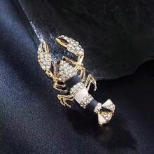 1pc Vintage Enamel Lobster Crystal Brooch, Luxury Gold-Plated Small Lobster Crystal Pin, Suitable For Suits, Unisex Fashion Jewelry Gift - Shrimp - View 2
