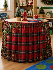 1 Stück Weihnachtskarierte Tischdecke, klassische rechteckige Tischkante aus Polyester mit Karomuster, Stechpalmenbeeren- und Weihnachtskugel-Muster, geeignet für Küchendekoration, Hochzeit, Heimdekoration, Raumdekoration, Klassenzimmerdekoration und Weihnachtsdekoration - Verschiedenfarbig - Übersicht 8