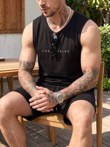 ALTZTAR Men's Sleeveless Tank Top & Drawstring Shorts, Print Casual Set - Black - View 1